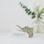 Colorful Retro Floral Elephant Visitekaartje (Staand voorkant)