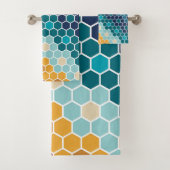 Colorful Retro Floral Mosaic Hexagon Pattern Bad Handdoek (Insitu)