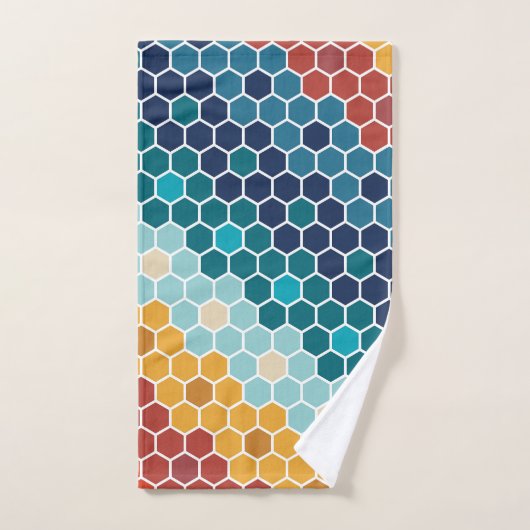 Colorful Retro Floral Mosaic Hexagon Pattern Bad Handdoek (Handdoek)