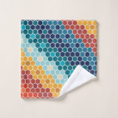 Colorful Retro Floral Mosaic Hexagon Pattern Bad Handdoek (Wasdoekje)