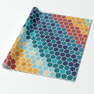 Colorful Retro Floral Mosaic Hexagon Pattern Cadeaupapier