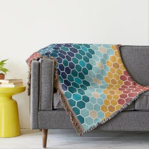 Colorful Retro Floral Mosaic Hexagon Pattern Deken