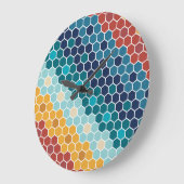 Colorful Retro Floral Mosaic Hexagon Pattern Grote Klok (Hoek)