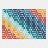 Colorful Retro Floral Mosaic Hexagon Pattern Inpakpapier Vel (Voorkant 3)