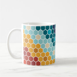 Colorful Retro Floral Mosaic Hexagon Pattern Koffiemok