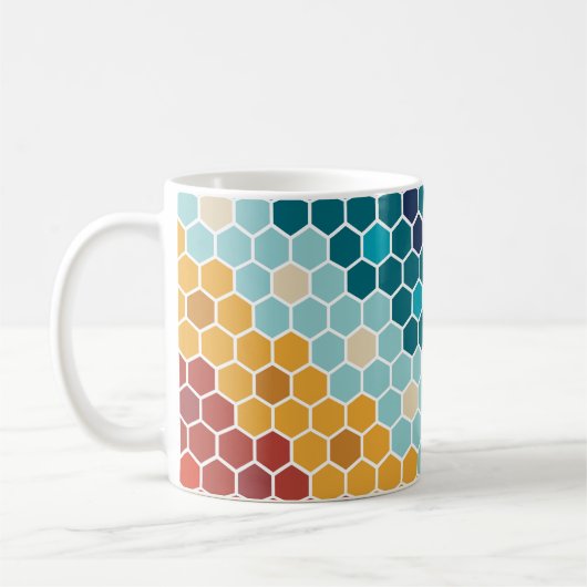 Colorful Retro Floral Mosaic Hexagon Pattern Koffiemok (Links)