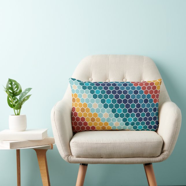 Colorful Retro Floral Mosaic Hexagon Pattern Kussen (Stoel)