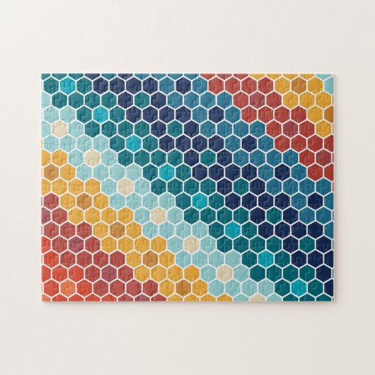Colorful Retro Floral Mosaic Hexagon Pattern Legpuzzel (Horizontaal)
