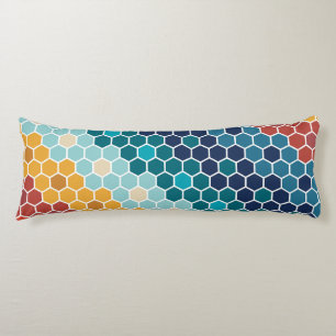 Colorful Retro Floral Mosaic Hexagon Pattern Lichaamskussen