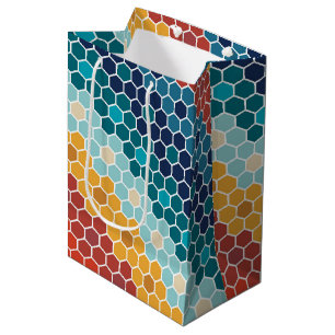 Colorful Retro Floral Mosaic Hexagon Pattern Medium Cadeauzakje