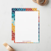 Colorful Retro Floral Mosaic Hexagon Pattern Notitiekaartje (Voorkant / Achterkant in situ)