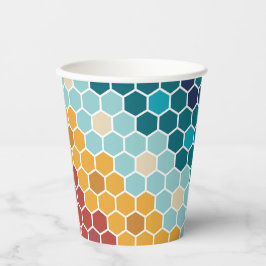 Colorful Retro Floral Mosaic Hexagon Pattern Papieren Bekers