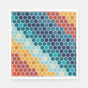 Colorful Retro Floral Mosaic Hexagon Pattern Servet