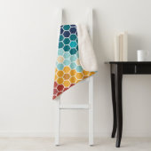 Colorful Retro Floral Mosaic Hexagon Pattern Sherpa Deken (In situ)