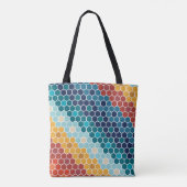 Colorful Retro Floral Mosaic Hexagon Pattern Tote Bag (Achterkant)