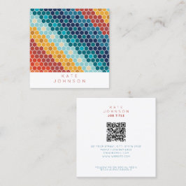 Colorful Retro Floral Mosaic Hexagon QR Code Vierkante Visitekaartje