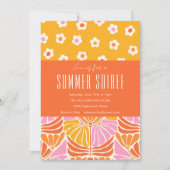 Colorful Retro Floral Oranje Summer Soiree Kaart (Voorkant)