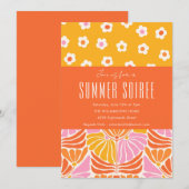 Colorful Retro Floral Oranje Summer Soiree Kaart (Voorkant / Achterkant)
