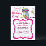 Colorful Retro Floral Owl Kids Birthday Party Kaart<br><div class="desc">Een mooie retro illustratie van een heldere, kleurrijke uil in heldere, kleurrijke blauwe, gele en rood-oranje en hete roze kleuren en florale patronen. Deze roze uitnodiging is perfect voor een leuke, heldere en girale verjaardag. Als u van deze uitnodiging houdt maar sommige veranderingen kunt willen, te klikken gelieve de "contact"knoop....</div>