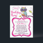 Colorful Retro Floral Owl Kids Birthday Party Kaart<br><div class="desc">Een mooie retro illustratie van een heldere, kleurrijke uil in heldere, kleurrijke blauwe, gele en rood-oranje en hete roze kleuren en florale patronen. Deze roze uitnodiging is perfect voor een leuke, heldere en girale verjaardag. Als u van deze uitnodiging houdt maar sommige veranderingen kunt willen, te klikken gelieve de "contact"knoop....</div>