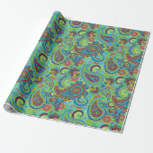 Colorful Retro Floral Paisley Pattern Cadeaupapier (Uitgerold)
