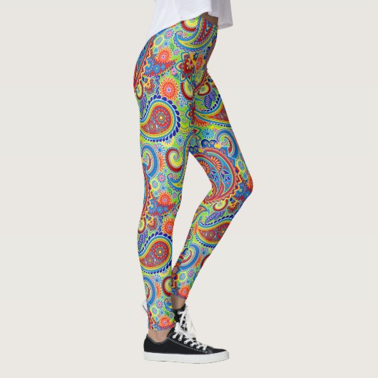 Colorful Retro Floral Paisley Pattern Leggings (Rechts)