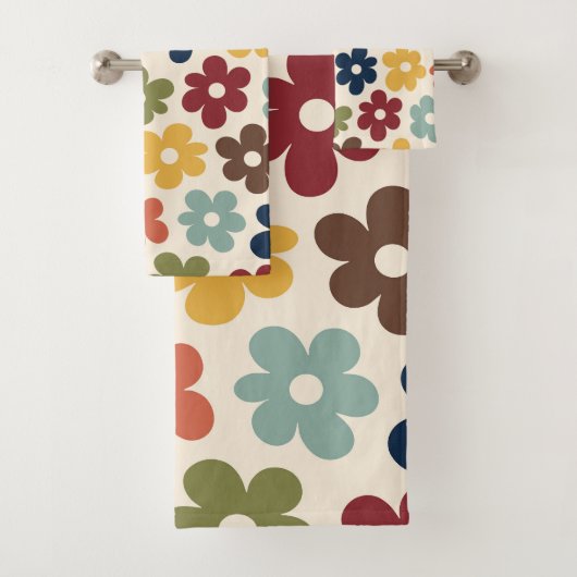 Colorful Retro Floral Pattern Bad Handdoek (Insitu)