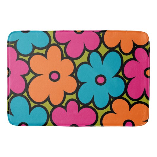 Colorful Retro Floral Pattern Badmat (Voorkant)