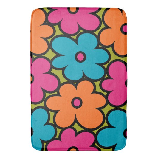 Colorful Retro Floral Pattern Badmat (Voorkant Verticaal)
