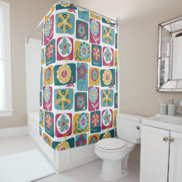Colorful Retro Floral Pattern Douchegordijn