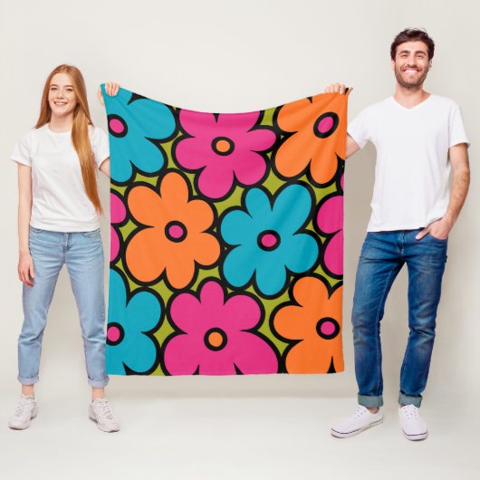 Colorful Retro Floral Pattern Fleece Deken (In situ)