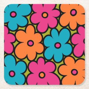 Colorful Retro Floral Pattern Kartonnen Onderzetters