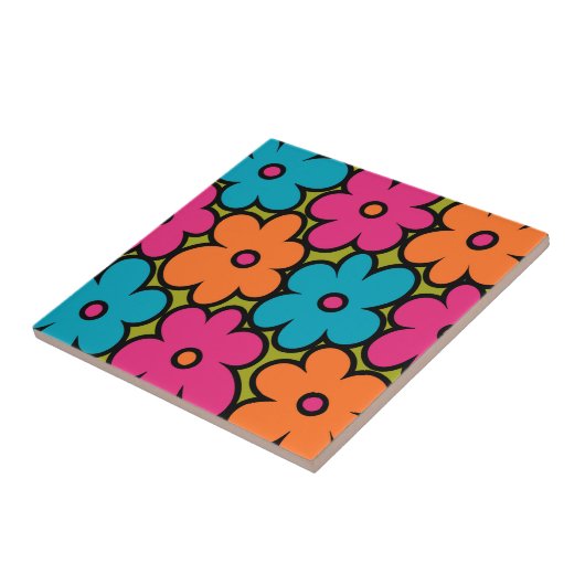 Colorful Retro Floral Pattern Tegeltje (Zijkant)