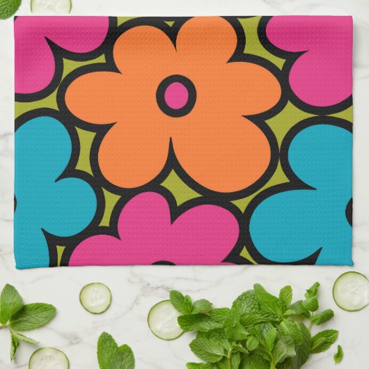 Colorful Retro Floral Pattern Theedoek (Gevouwen)