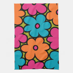 Colorful Retro Floral Pattern Theedoek