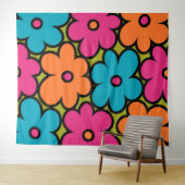 Colorful Retro Floral Pattern Wandkleed (In Situ (horizontaal))