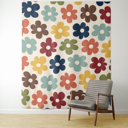 Colorful Retro Floral Pattern Wandkleed (In situ)