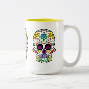 Colorful Retro Floral Skull Paars Hearts Tweekleurige Koffiemok