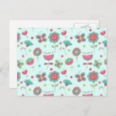Colorful Retro Flower Pattern Briefkaart (Voorkant / Achterkant)