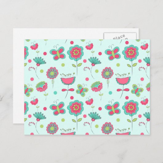 Colorful Retro Flower Pattern Briefkaart (Voorkant / Achterkant)