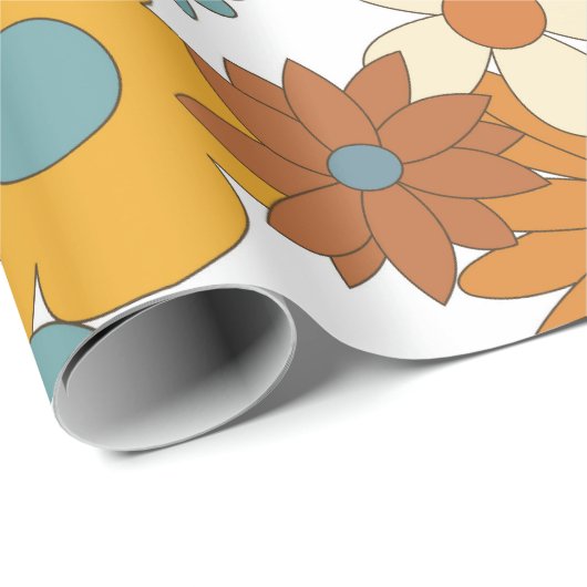 Colorful Retro Flower Pattern Cadeaupapier (Rol Hoek)
