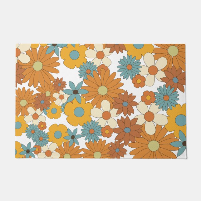Colorful Retro Flower Pattern Deurmat (Voorkant)