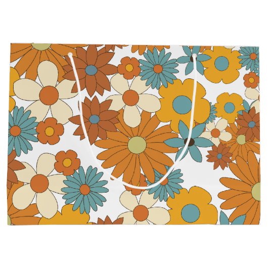 Colorful Retro Flower Pattern Groot Cadeauzakje (Achterkant)