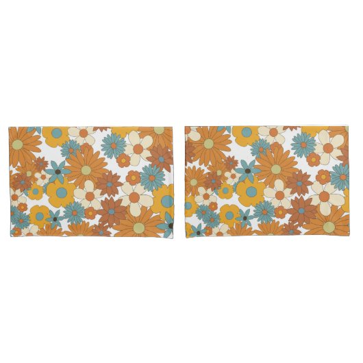 Colorful Retro Flower Pattern Kussensloop (Voorkant-Set)