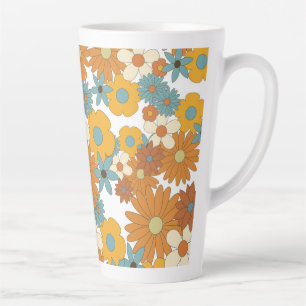 Colorful Retro Flower Pattern Latte Mok