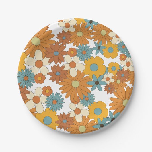 Colorful Retro Flower Pattern Papieren Bordje (Voorkant)