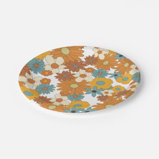 Colorful Retro Flower Pattern Papieren Bordje (Gekanteld)