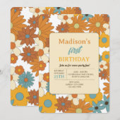 Colorful Retro Flower Pattern Theme Birthday Kaart (Voorkant / Achterkant)
