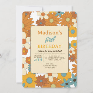 Colorful Retro Flower Pattern Theme Birthday Kaart