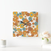 Colorful Retro Flower Pattern Vierkante Klok (Huis)